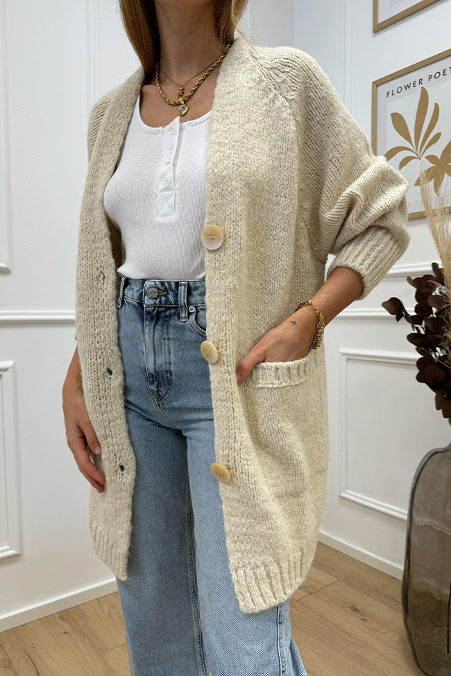 Haveone - Cardigan lungo calce con bottoni misto alpaca