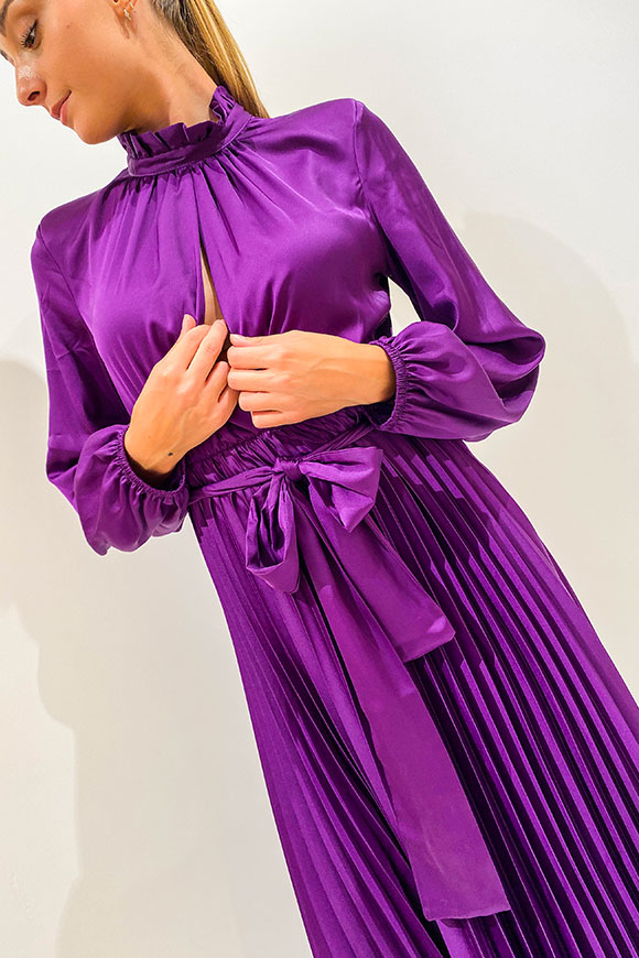 Vicolo - Purple satin midi dress with pleated skirt