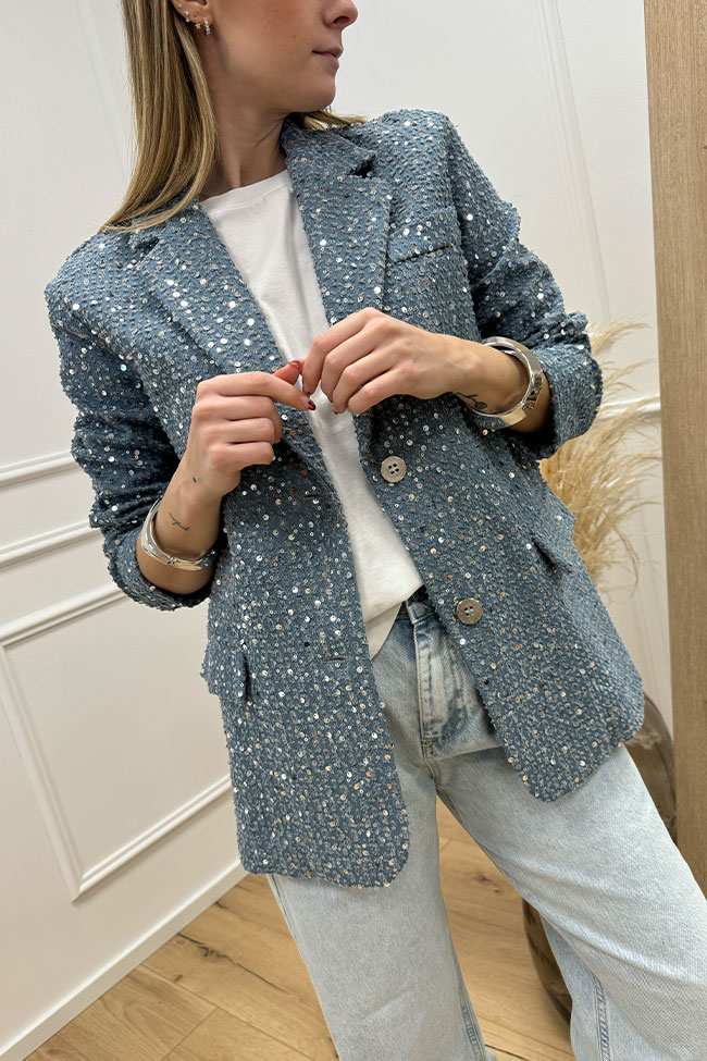 Haveone - Giacca denim con paillettes e rotture