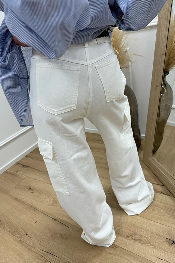 Vicolo - Jeans cargo bianco in cotone