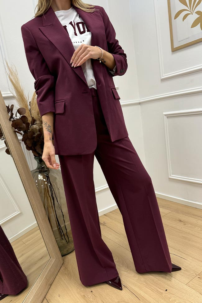 Haveone - Pantaloni basic bordeaux a palazzo