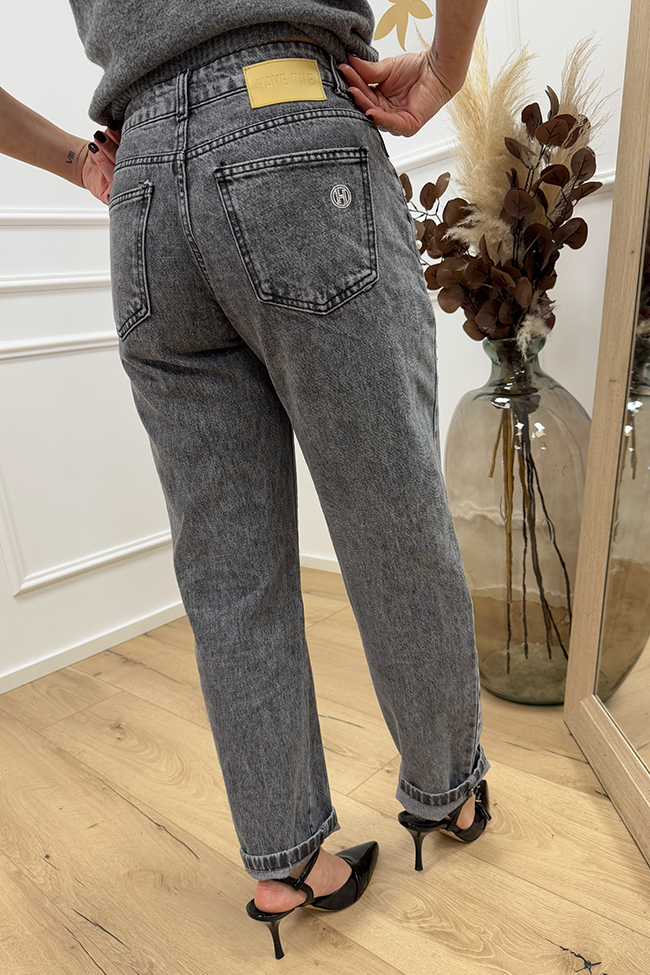 Haveone - Jeans Louis grigio scuro con perle e strass