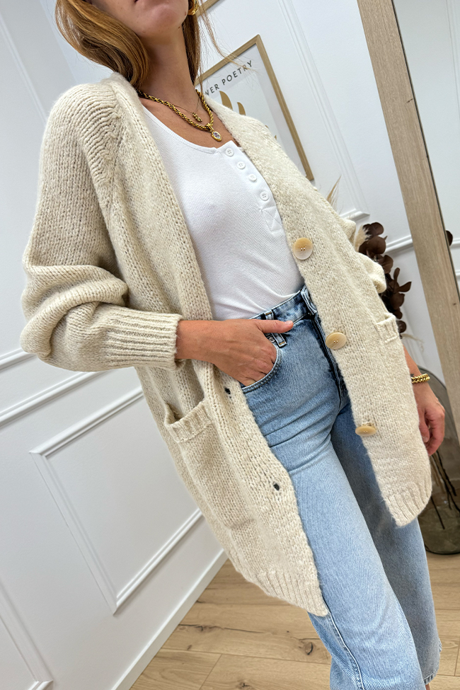 Haveone - Cardigan lungo calce con bottoni misto alpaca