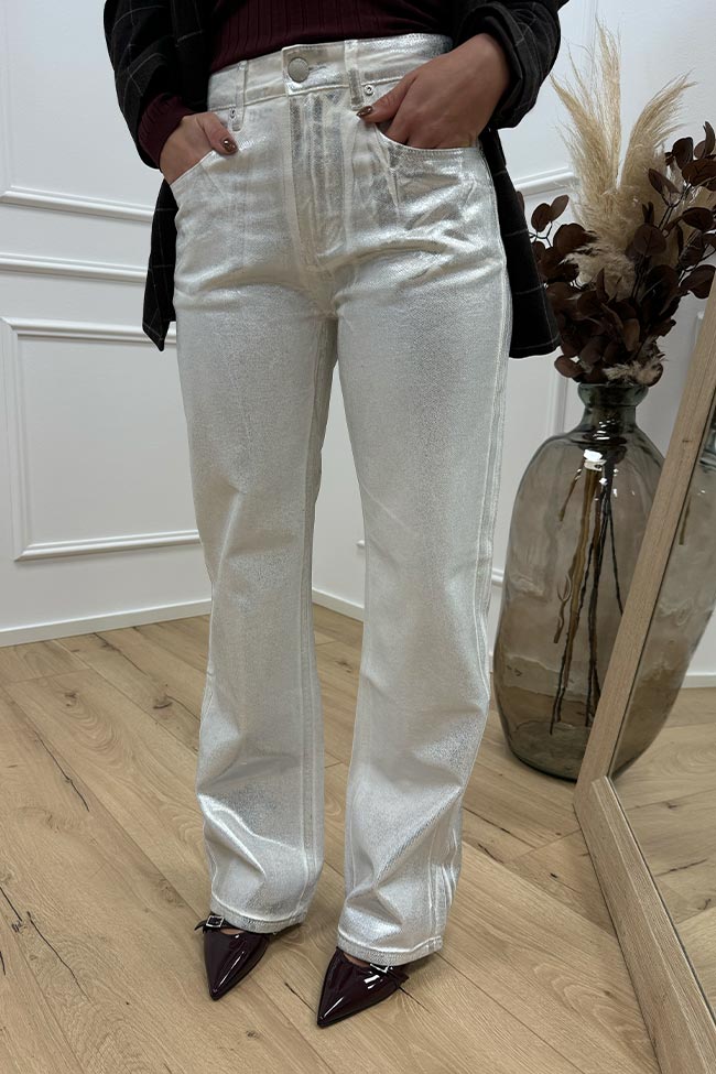 Glamorous - Jeans spalmato argento straight fit