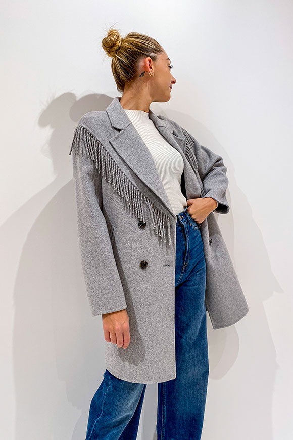 Vicolo - Double-breasted gray coat with fringes