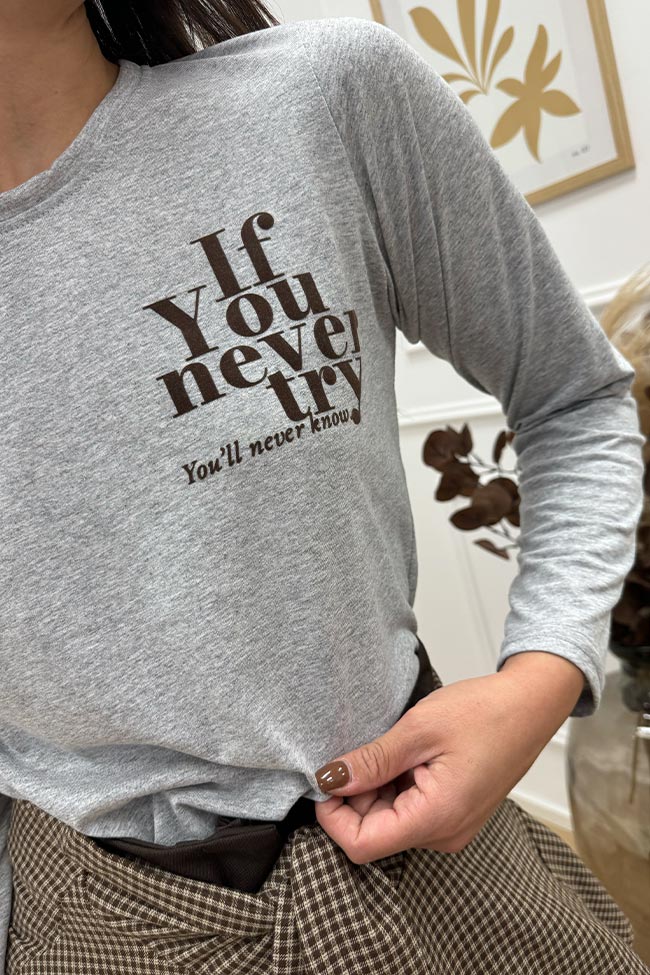 Haveone - T shirt grigia stampa "If you never" moro