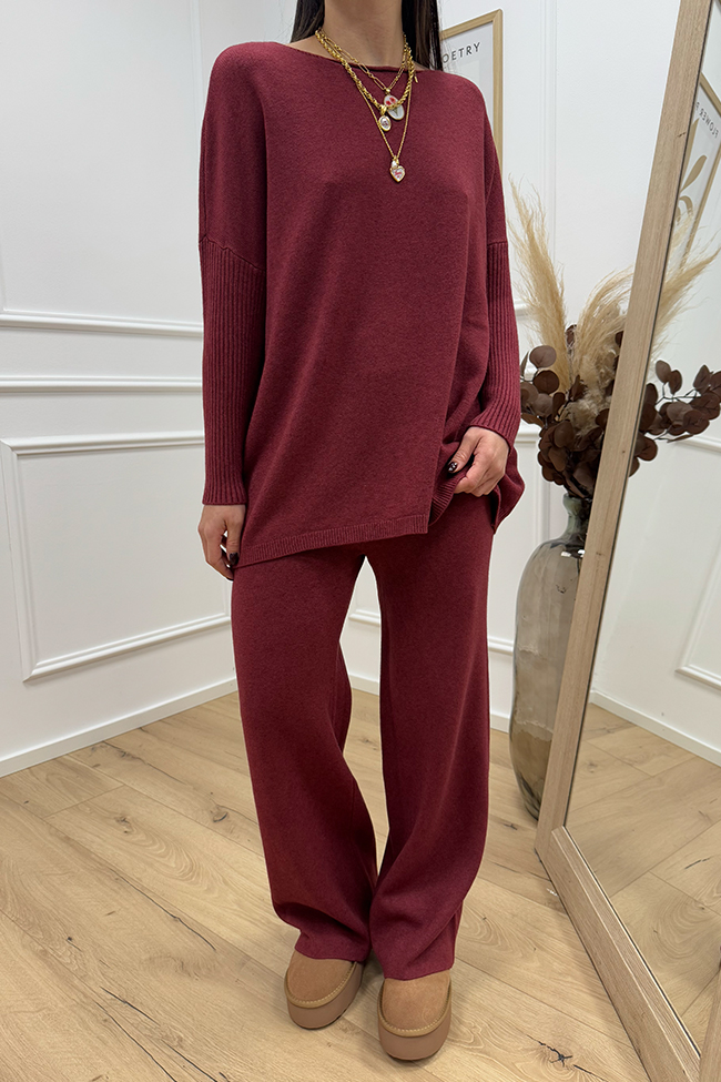 Haveone - Completo in maglia bordeaux misto viscosa