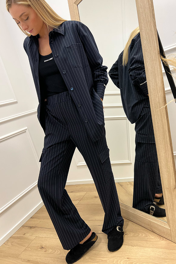 So Allure - Pantaloni blu navy gessati con tasconi