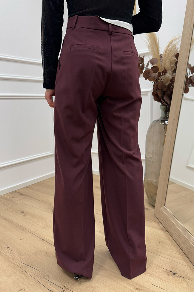 Haveone - Pantaloni bordeaux con risvolto in vita bianco