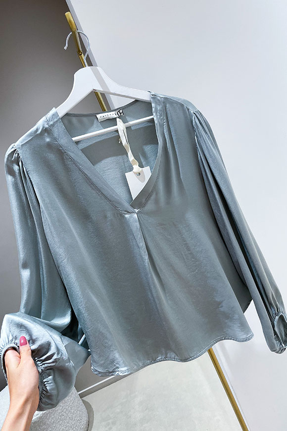 Haveone - Blusa argento con scollo a v e manica palloncino