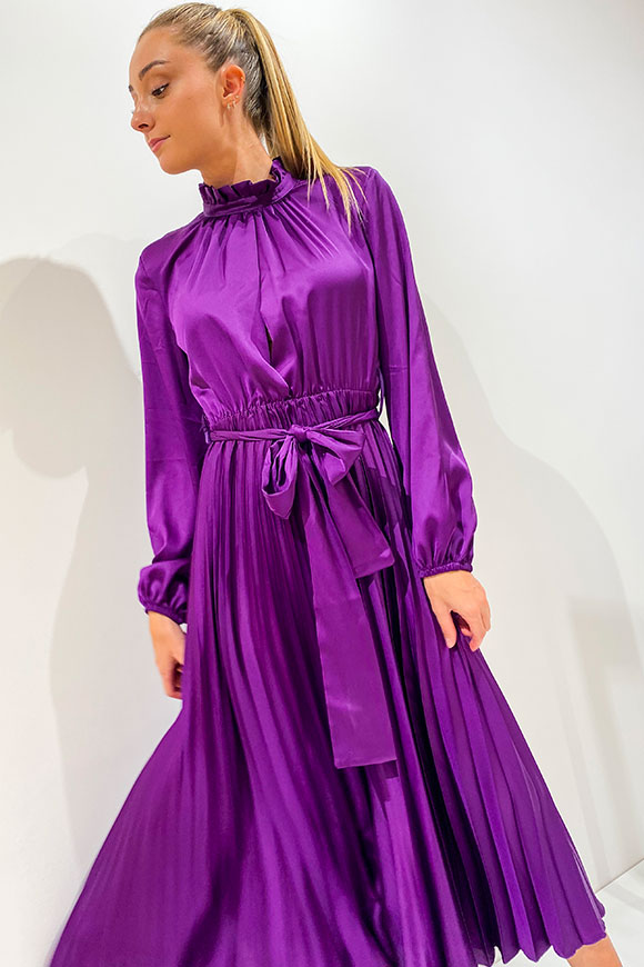 Vicolo - Purple satin midi dress with pleated skirt