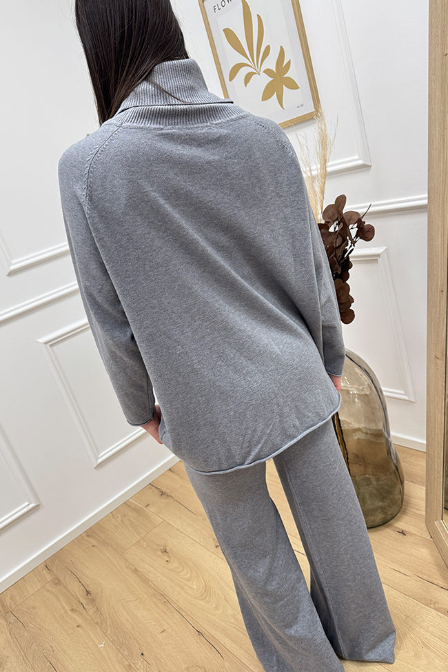 Haveone - Completo dolcevita in maglia grigio misto viscosa