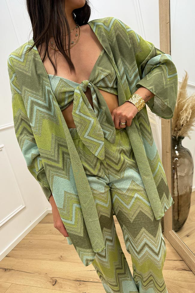 Haveone - Top crop zig zag verde, acqua con fiocco