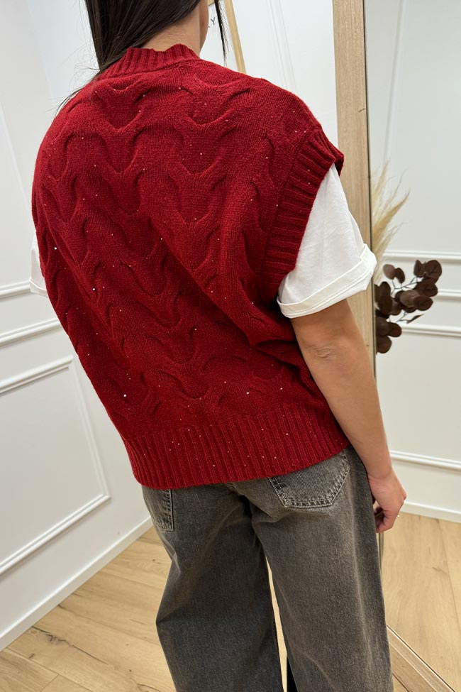 Haveone - Gilet rosso con micropaillettes