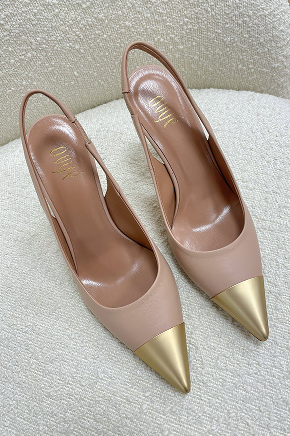 Ovyé - Décolleté slingback nude punta oro