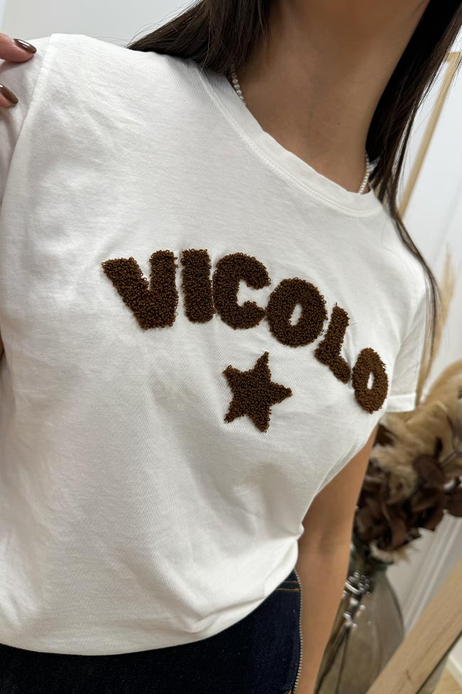 Vicolo - T shirt bianca logo teddy biscotto