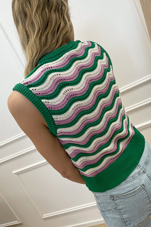 Haveone - Gilet crochet girocollo glicine, panna e verde