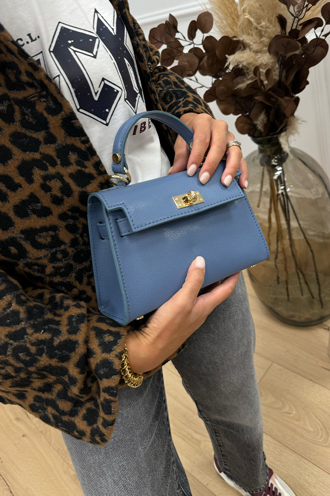 Calibro Shop - Borsa mini Kelly celeste in pelle