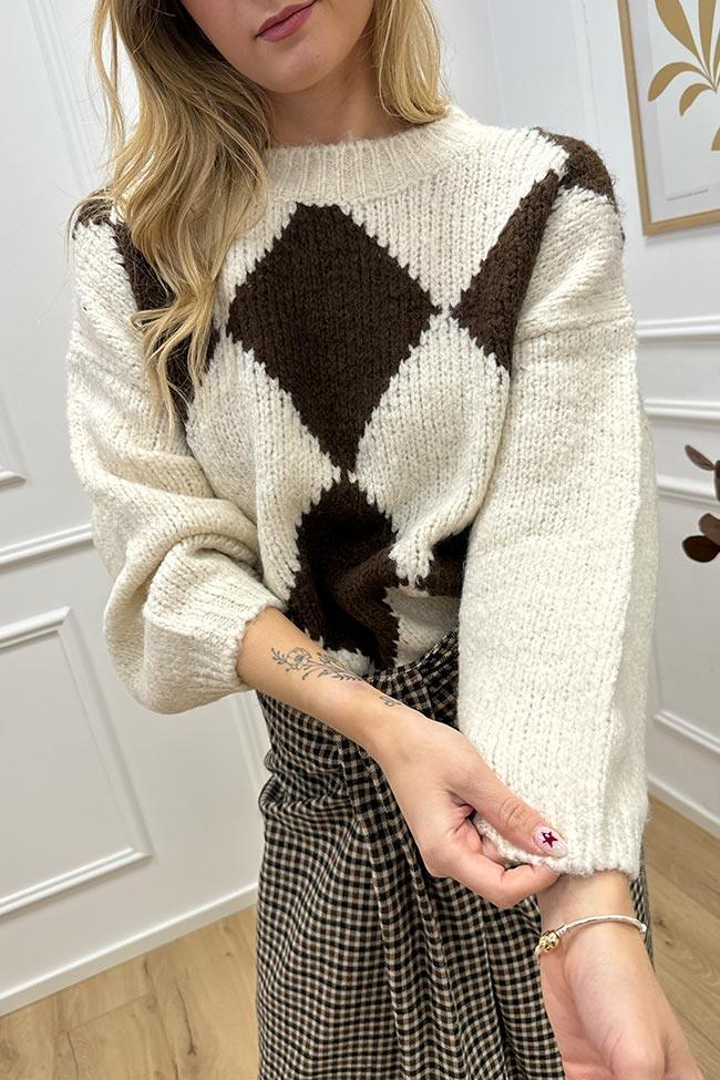 Haveone - Maglione rombi beige e moro