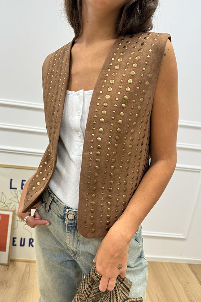 Haveone - Gilet scamosciato con borchie dorate