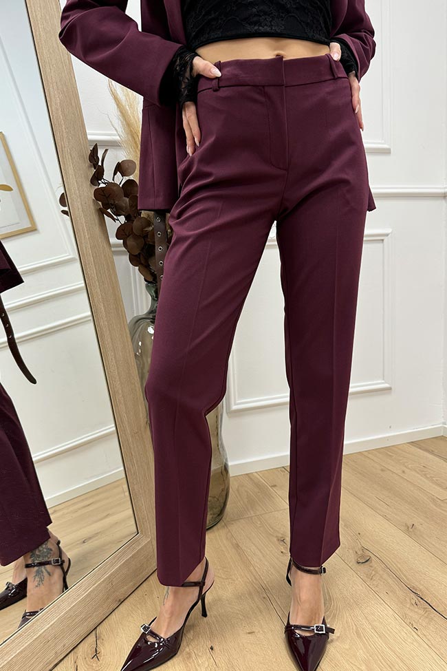 Haveone - Pantaloni basic bordeaux a sigaretta