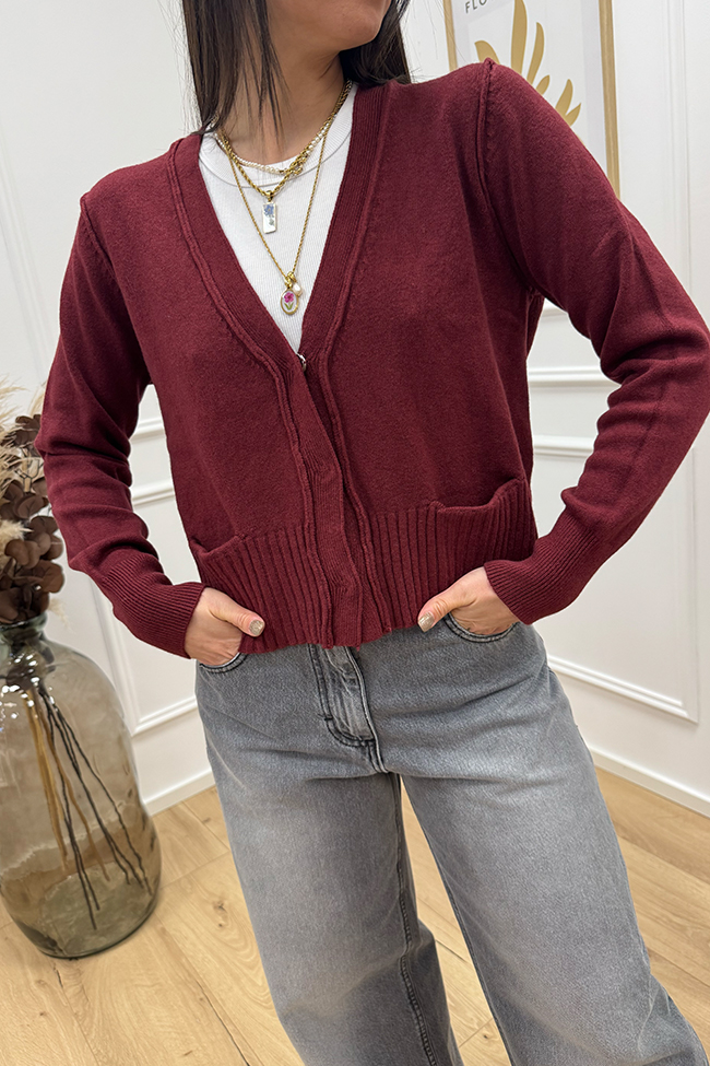 Haveone - Cardigan a rovescio bordeaux con taschine