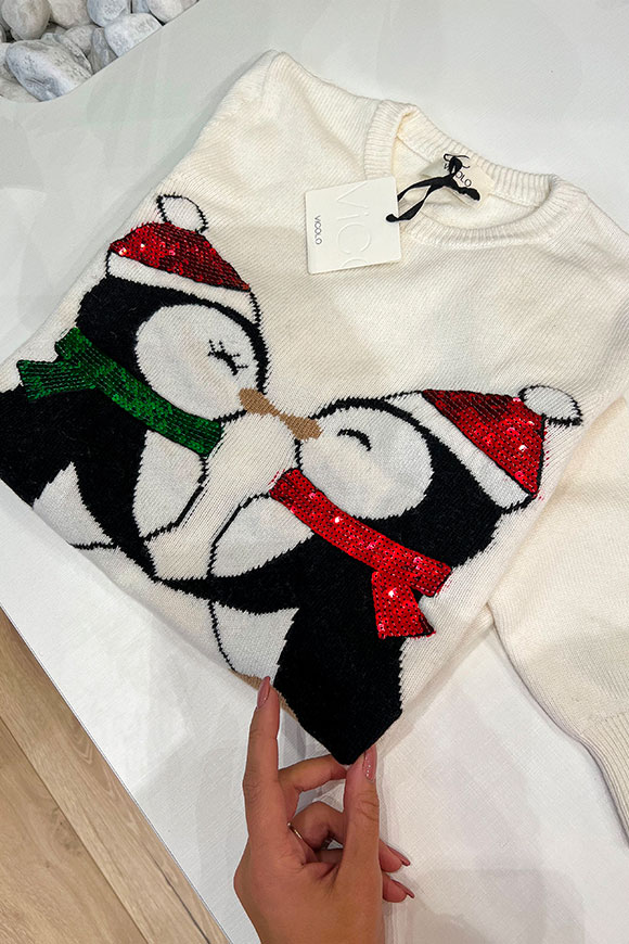 Vicolo - White sequin penguins sweater