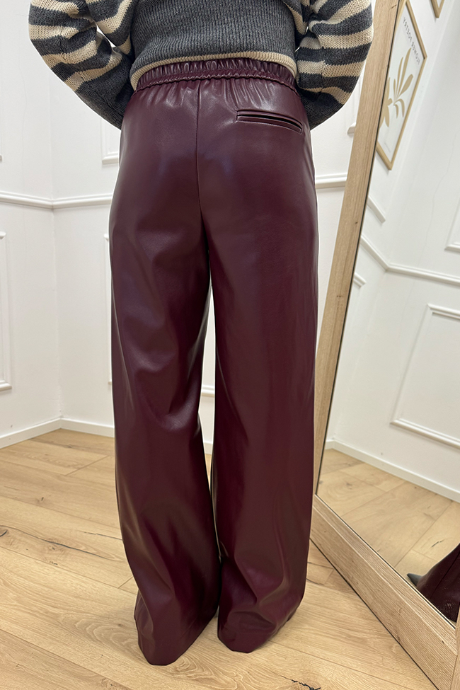 Haveone - Pantaloni in ecopelle bordeaux con elastico