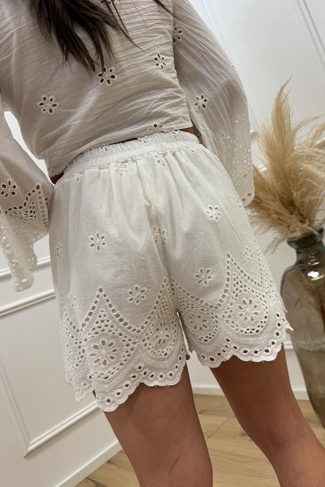 Haveone - Shorts bianco con cintura in sangallo