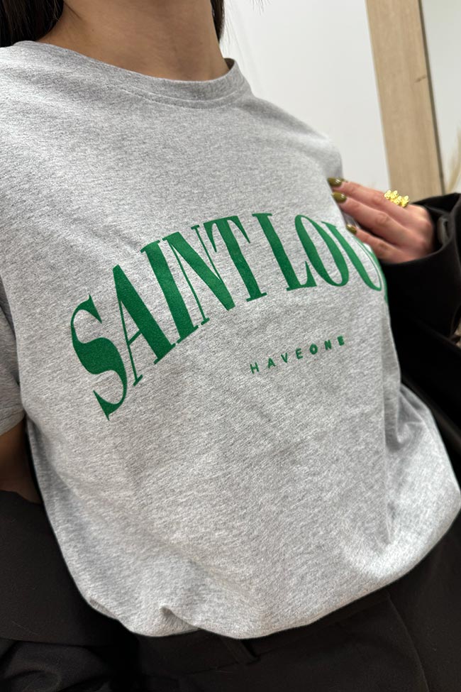 Haveone - T shirt grigia stampa Saint Louis verde