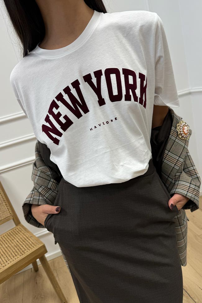 Haveone - T shirt bianca stampa New York