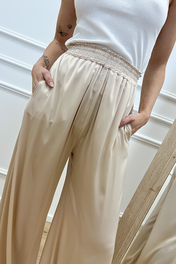 So Allure - Pantaloni champagne satinati a palazzo