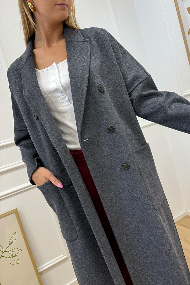 Vicolo - Cappotto handmade grigio antracite doppiopetto a sei bottoni