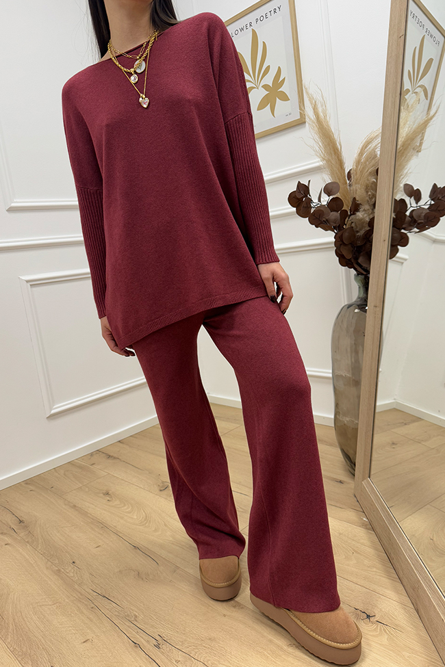 Haveone - Completo in maglia bordeaux misto viscosa