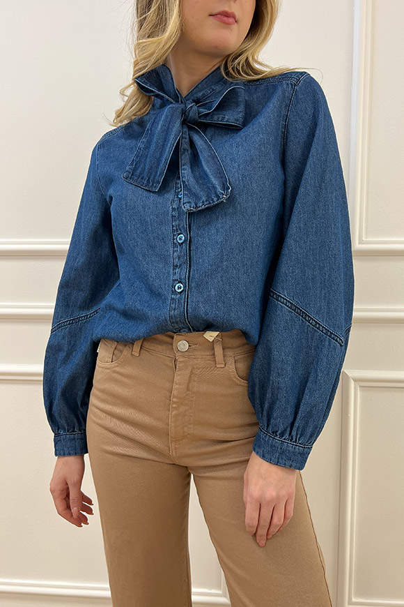 Haveone - Camicia denim con fusciacca e manica ballon