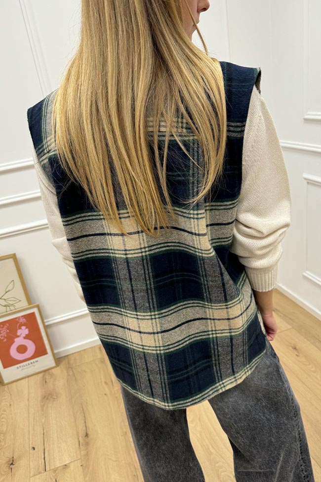 Vicolo - Gilet oversize check verde, blu e beige