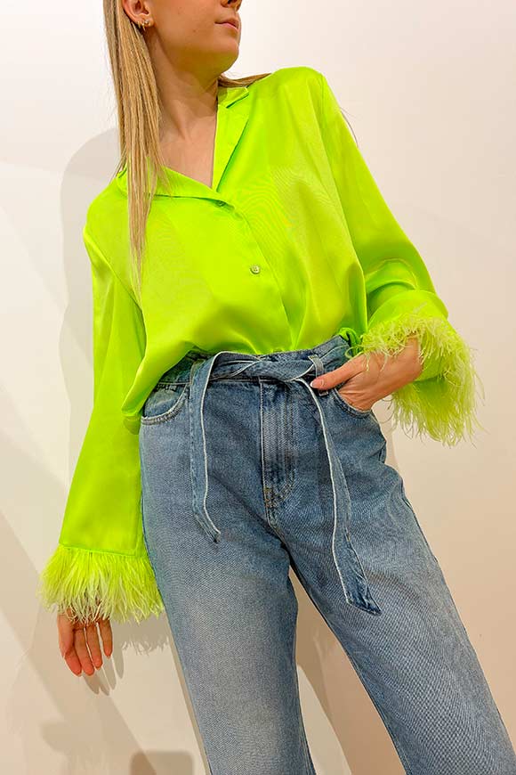 Vicolo - Acid green pajama-style shirt with feathers