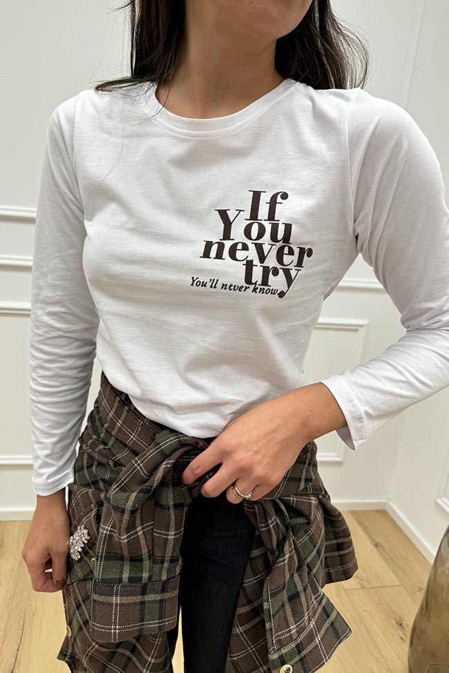 Haveone - T shirt bianca stampa "If you never" moro