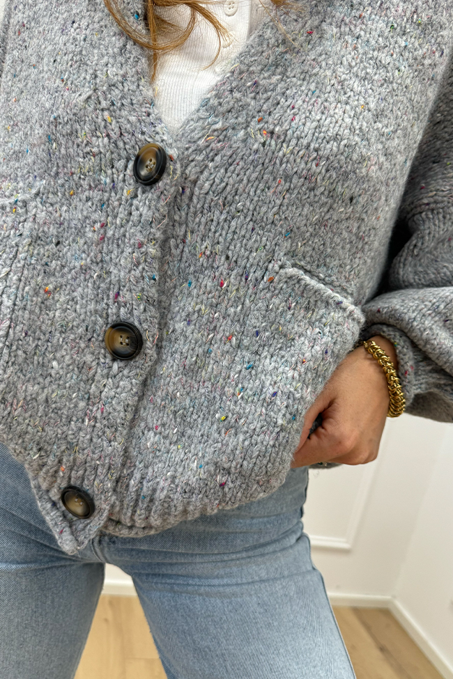 Haveone - Cardigan corto perla filo multicolor con bottoni