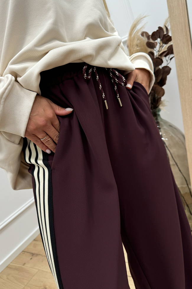 Vicolo - Pantaloni bordeaux bande sporty e cordino nautico