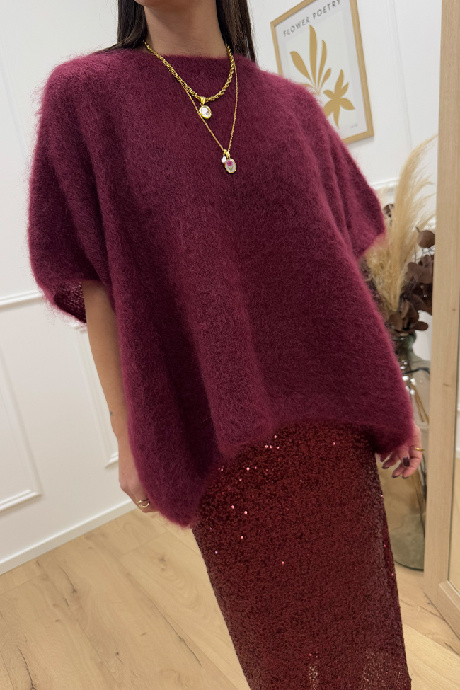 Dixie - Maglia kid mohair mezza manica bordeaux