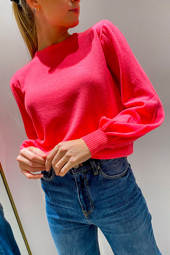 Vicolo - Coral crewneck sweater with balloon sleeve in cashmere