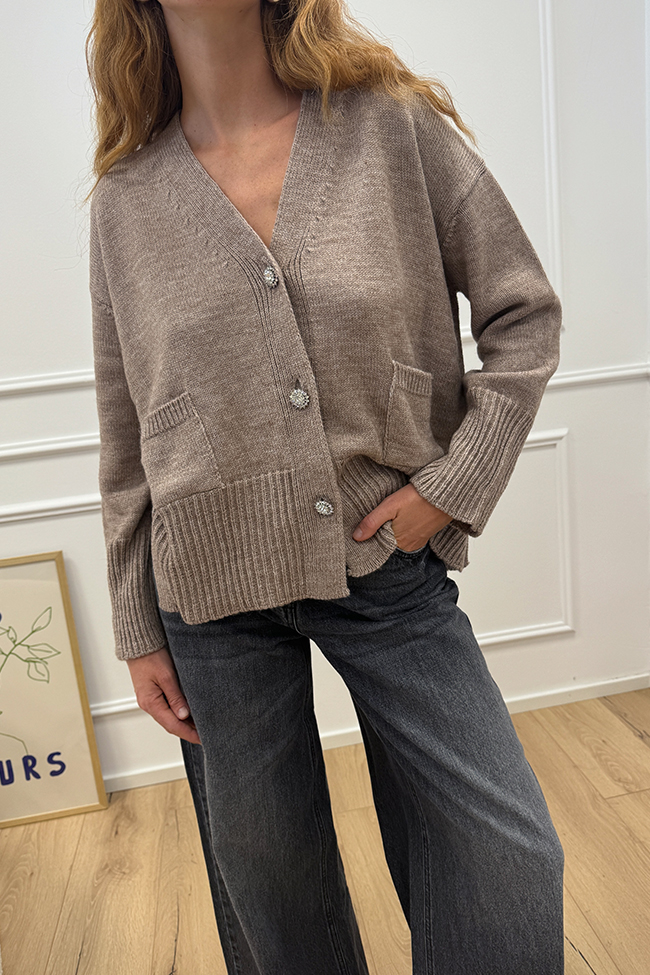 So Allure - Cardigan over cappuccino con bottoni gioiello