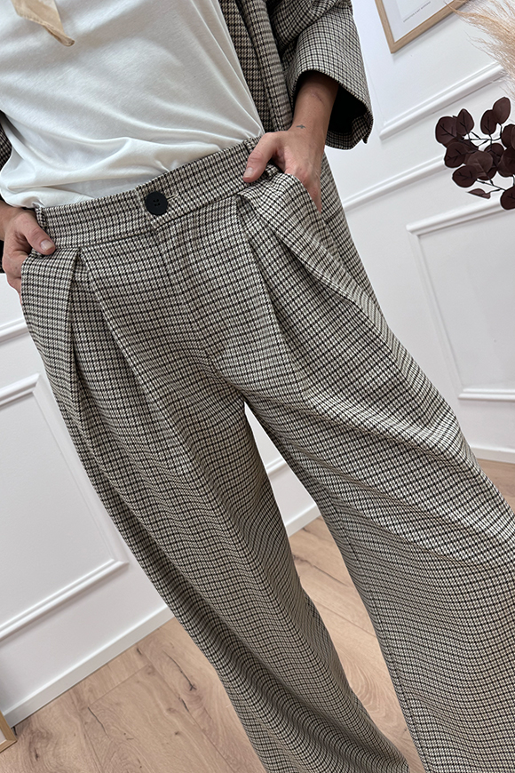 Crispy - Pantalone palazzo Marsiglia sabbia pied de poule