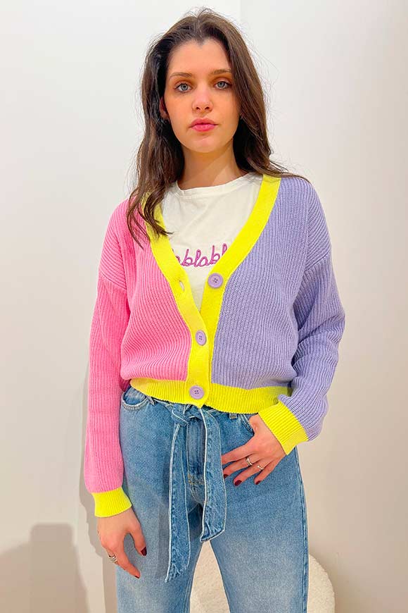 Kontatto - Crop block cardigan in lilac, lemon, bubble