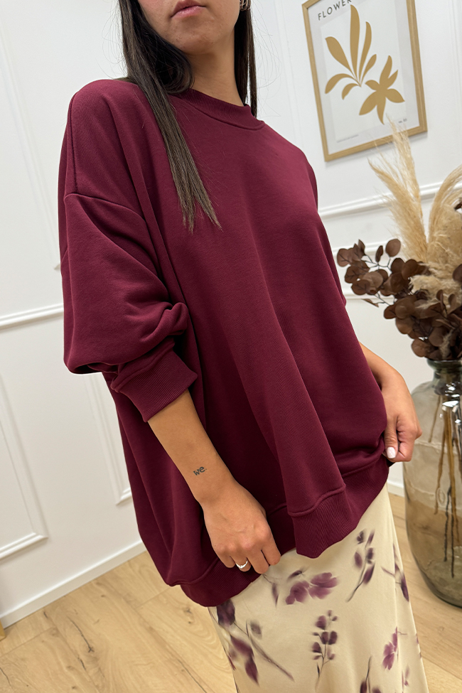 Vicolo - PRE ORDINE - Felpa lunga bordeaux fit oversize