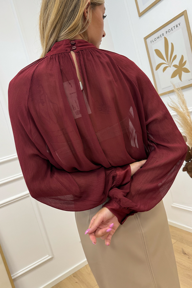 Dixie - Blusa Margot bordeaux in crèpe arricciata