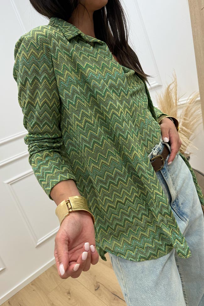 Haveone - Camicia zig zag verde con filo lurex