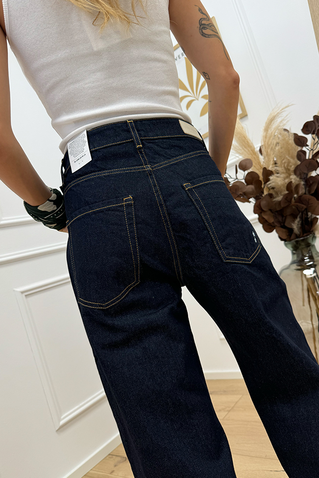 Icon Denim - Jeans Bea vita scesa blu scuro cuciture camel