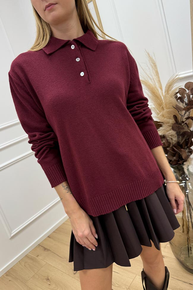 Tensione In - Maglia polo bordeaux con bottoncini